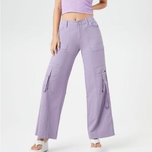 Twill Wide-Leg Lavander Cargo Pants